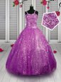Sleeveless Lace Up Floor Length Beading and Sequins Little Girls Pageant Dress Wholesale