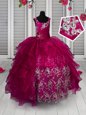 Exquisite Scoop Beading and Ruffled Layers Little Girls Pageant Dress Wholesale Fuchsia Lace Up Sleeveless Floor Length