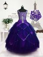 Floor Length Ball Gowns Sleeveless Purple Child Pageant Dress Lace Up
