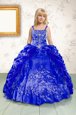 Royal Blue Spaghetti Straps Neckline Beading and Appliques and Pick Ups Little Girl Pageant Gowns Sleeveless Lace Up