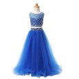 Blue Scoop Zipper Beading Flower Girl Dresses for Less Sleeveless
