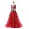 Red Scoop Neckline Beading Flower Girl Dresses for Less Sleeveless Zipper