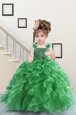 High End Floor Length Lace Up Little Girls Pageant Dress Wholesale Green and In for Military Ball and Sweet 16 and Quinceanera with Beading and Ruffles