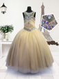 Stunning Scoop Light Yellow Zipper Little Girl Pageant Dress Beading Sleeveless Floor Length