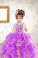 Excellent Purple Sleeveless Beading and Ruffles Floor Length Little Girl Pageant Dress