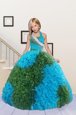 Unique Floor Length Apple Green Girls Pageant Dresses Organza Sleeveless Beading and Ruffles