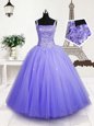 Custom Fit Lavender Straps Neckline Beading and Sequins Little Girl Pageant Gowns Sleeveless Lace Up