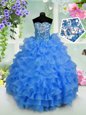 Great Pick Ups Floor Length Blue Girls Pageant Dresses Straps Sleeveless Lace Up