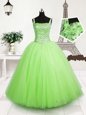 Embroidery and Ruffled Layers Girls Pageant Dresses Yellow Green Lace Up Sleeveless Floor Length