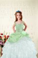 Apple Green Straps Neckline Beading and Ruffled Layers and Hand Made Flower Kids Formal Wear Sleeveless Lace Up