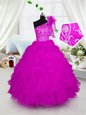 Lavender Zipper Scoop Ruffles and Sequins Little Girls Pageant Dress Organza Sleeveless