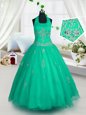 Cute Floor Length Lace Up Girls Pageant Dresses Teal and In for Party and Wedding Party with Beading and Ruffled Layers