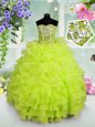 Elegant Organza Lace Up Girls Pageant Dresses Sleeveless Floor Length Ruffled Layers and Sequins