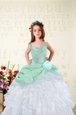 Sleeveless Organza Floor Length Lace Up Child Pageant Dress in White for with Beading and Ruffles