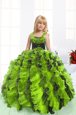 Modern Yellow Green Straps Lace Up Beading and Ruffles Kids Formal Wear Sleeveless