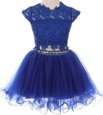 Charming Scoop Cap Sleeves Mini Length Beading and Lace Zipper Flower Girl Dress with Blue