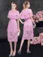 Most Popular Scoop Half Sleeves Mother Of The Bride Dress Knee Length Lace Pink Lace