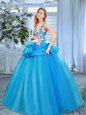 Sumptuous Scoop Blue Sleeveless Organza Lace Up 15th Birthday Dress for Prom