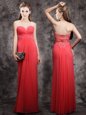 Flare Red Sleeveless Floor Length Appliques Zipper Homecoming Dress