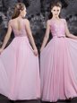 Baby Pink Side Zipper Mother Of The Bride Dress Appliques and Bowknot Sleeveless Floor Length