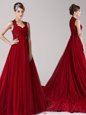 Amazing Wine Red Empire Straps Sleeveless Tulle Court Train Side Zipper Appliques Celebrity Dresses