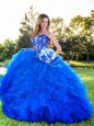 Strapless Sleeveless Sweet 16 Quinceanera Dress Floor Length Beading and Ruffles Royal Blue Tulle