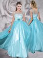 Bateau Cap Sleeves Zipper Hoco Dress Aqua Blue Chiffon