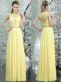 Exceptional Scoop Yellow Side Zipper Evening Dress Beading and Lace Sleeveless Floor Length