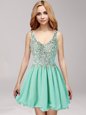 Apple Green Straps Side Zipper Beading and Ruffles Celebrity Style Dress Sleeveless