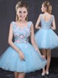 Baby Blue Lace Up V-neck Hand Made Flower Prom Dresses Organza Sleeveless