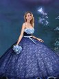 Royal Blue Lace Lace Up Sweet 16 Quinceanera Dress Sleeveless Appliques and Bowknot