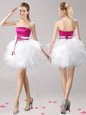 Sleeveless Mini Length Ruffles and Bowknot Lace Up Homecoming Dress with Pink And White