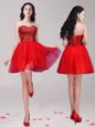 Red Tulle Lace Up Evening Dress Sleeveless Mini Length Beading