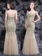 Mermaid Champagne Sleeveless Tulle Zipper Prom Gown for Prom