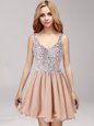 Beauteous Champagne Club Wear Prom and Party and For with Beading and Ruffles Straps Sleeveless Zipper