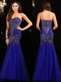 Nice Mermaid Royal Blue Sweetheart Neckline Beading Celebrity Prom Dress Sleeveless Zipper
