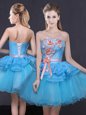 Graceful Blue Tulle Lace Up Sleeveless Mini Length Hand Made Flower