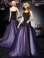 Edgy With Train Lace Up Oscars Dresses Black and Purple and In for Prom and Party with Ruching Brush Train