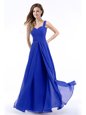Royal Blue Zipper Straps Hand Made Flower Prom Dress Chiffon Sleeveless