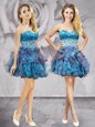Popular Sleeveless Mini Length Beading and Ruffles Lace Up Cocktail Dresses with Multi-color