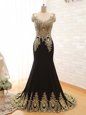 Scoop Sleeveless Brush Train Side Zipper With Train Beading and Appliques Prom Gown