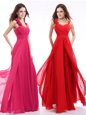 Empire Dress for Prom Hot Pink Straps Chiffon Sleeveless Floor Length Zipper