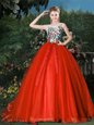 Scoop Ball Gowns Sleeveless Red 15 Quinceanera Dress Brush Train Zipper