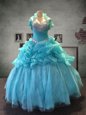 Sweet Aqua Blue Lace Up Vestidos de Quinceanera Beading and Pick Ups Sleeveless Floor Length