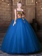 Flare Blue Tulle Lace Up One Shoulder Sleeveless Floor Length 15th Birthday Dress Pattern