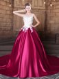 Scoop Sleeveless Lace and Appliques Lace Up Sweet 16 Quinceanera Dress with Hot Pink Court Train