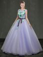 Charming Scoop Appliques Sweet 16 Dress Lavender Lace Up Sleeveless Floor Length