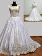 Square Sleeveless Taffeta With Brush Train Zipper Vestidos de Quinceanera in White for with Embroidery