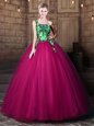One Shoulder Floor Length Lace Up 15 Quinceanera Dress Fuchsia and In for Military Ball and Sweet 16 and Quinceanera with Pattern
