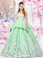 Scoop Organza and Tulle Sleeveless Floor Length Quinceanera Dress and Lace and Appliques